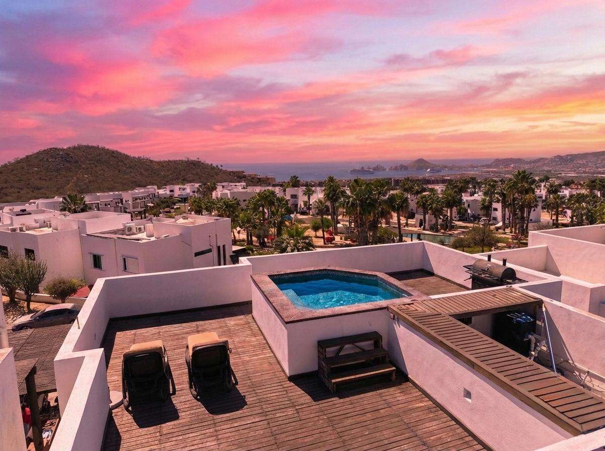 Los Cabos Cabo Del Mar Ecopark Spacious and well-maintained two-story home featuring 3 bedrooms, 2.5 bathrooms, and one of the largest floor plans in the Cabo del Mar development. This property offers rare amenities including a private pool, garden terrace, and built-in BBQ area. The home enjoys ocean for sale