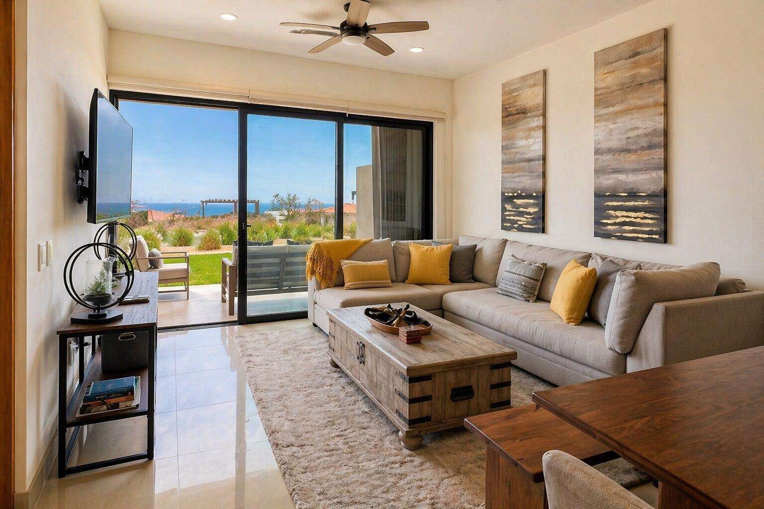 Los Cabos Cora Turnkey and beautifully furnished, CORA Sunrise D202 offers effortless luxury living in the highly sought-after Club Campestre community of San José del Cabo. This 3-bedroom, 3.5-bath residence showcases a bright open-concept design with a modern kitchen, oversized island, and spacious living and dining areas that flow seamlessly onto a large private terrace through floor-to-ceiling sliding glass doors--perfect for indoor-outdoor entertaining.Each bedroom is thoughtfully designed for comfort and privacy, complemented by contemporary finishes and stylish bathrooms throughout. Expansive outdoor living spaces invite you to relax and enjoy the serene surroundings.Residents of CORA Sunrise enjoy resort-style amenities, including a pool, fitness center, jacuzzi, kids' area, and 24/7 gated s rity. Ideally located just minutes from world-class golf, pristine beaches, dining, and the vibrant Art District, this property is perfect as a full-time residence, vacation getaway, or investment opportunity. for sale