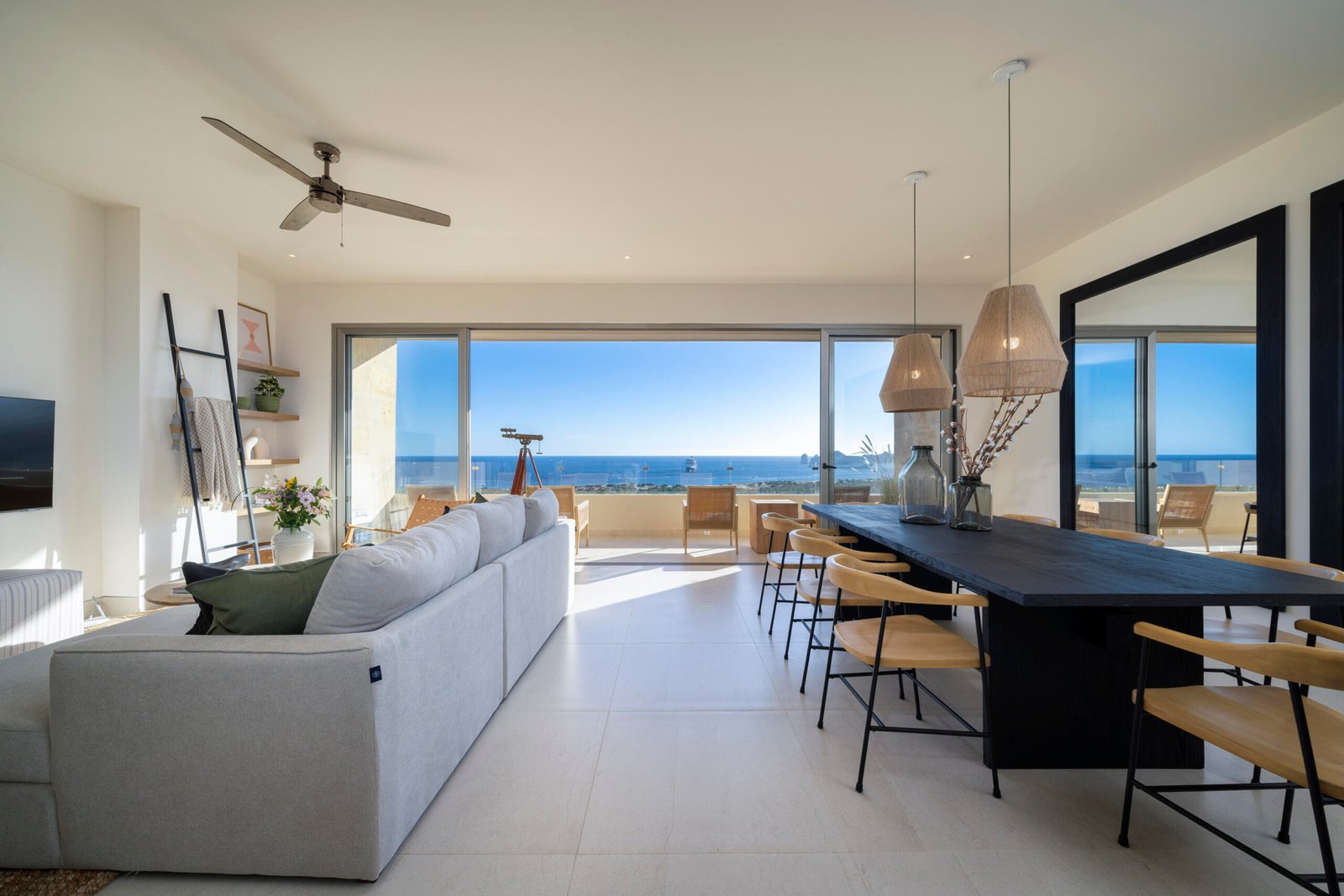Los Cabos Villas Del Sol Great location, close to all amenities in Cabo San Lucas, walking distance to Medano Beach and to the CSL Marina, restaurants, bars, shops, supermarkets and all vibrant life in Cabo! This 115 m2 (1240 sqft) under AC condo has ceramic floor tiles, high vaulted ceilings, lots of natural light, back terrace with sink, electric water heater, AC mini splits and ceiling fans on each room, hardwood kitchen with propane stove, laundry closet, large living area, one parking space. Villa del Sol is a boutique gated community of only 22 private residencies with common palapa and pool area. Low HOAs. Walk everywhere, enjoy Cabo! for sale