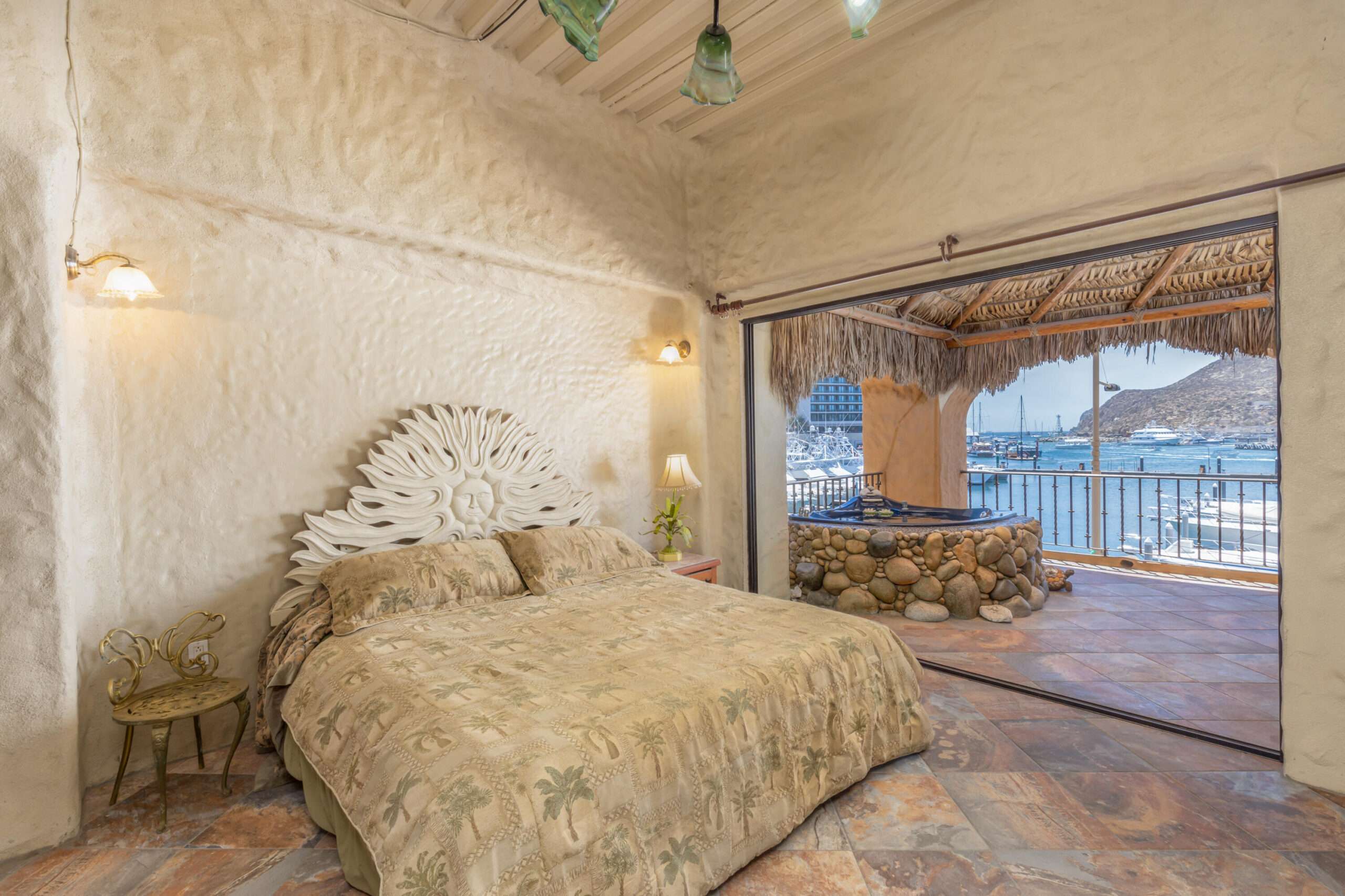 Los Cabos Tesoro Not all luxury condos are created equal. This extraordinary end-unit residence at Tesoro Resort stands apart as one of the most unique offerings in Cabo San Lucas.Boasting approximately 1,800 square feet of bright, open living space, this two-bedroom, two-bath condominium features an oversized primary suite, dedicated laundry area, and a spacious floor plan designed to capture the energy and beauty of the marina from nearly every angle.The true showpiece is the spectacular palapa-covered terrace--one of the largest private outdoor living spaces in the marina. Complete with a custom Jacuzzi, this incredible outdoor retreat functions as a second living room, dining area, and entertainment space all in one. From sunrise to sunset, enjoy commanding for sale