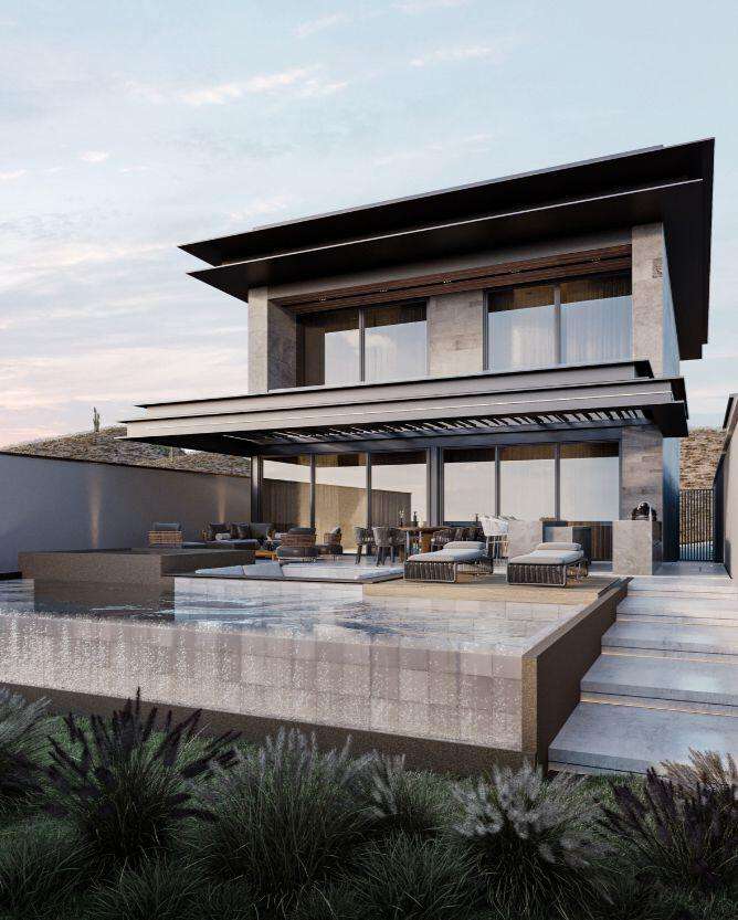 Los Cabos Rancho Paraiso Ests Casa Sol is a pristine, recently completed luxury residence (April 2025) that offers the perfect blend of modern design and estate-sized privacy offering 306.42 square meters of total construction set on an exceptional 1,266.195 square meter lot, a rare feature that immediately sets this property apart within Rancho Paraíso. The interior features 3 spacious bedrooms, 3.5 bathrooms, and a private office. The expansive lot provides a true estate-like feel, delivering space, privacy, and long-term value that is increasingly difficult to find in newer luxury homes. The size of the lot allows for wide separation from neighboring residences, generous setbacks, and beautifully scaled outdoor living areas. It creates an open, airy environment where natural light, ocean breezes, an An empty lot below the property is subject to height restrictions, helping preserve for sale