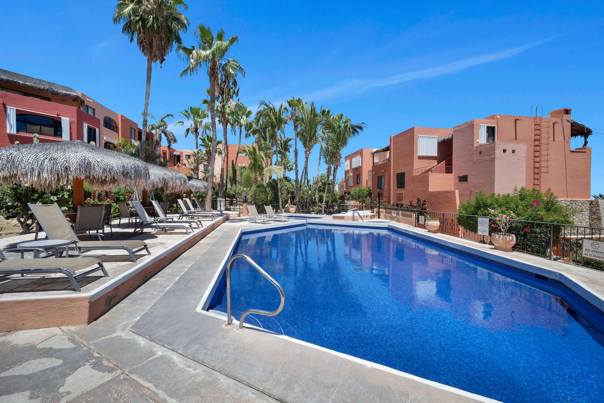 Los Cabos Cabo Bello Plaza Calafia in Cabo Bello is known for its charm, elegance, privacy, and access to one of the only swimmable beaches in Cabo San Lucas. This unique condominium features an open concept layout with 2 spacious bedrooms, each with its own en-suite bathrooms, perfect blend of comfort, privacy and functionality. Perfectly situated between two sparkling swimming pools, for sale