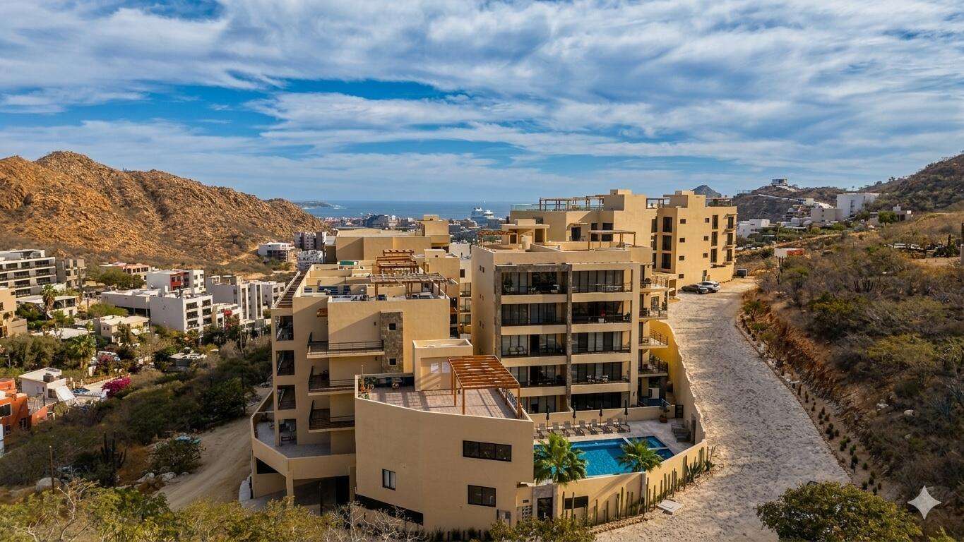 Los Cabos Vista Mare Condo for sale at Vista Mare, Cabo San Lucas, located on the third level with ocean and mountain for sale