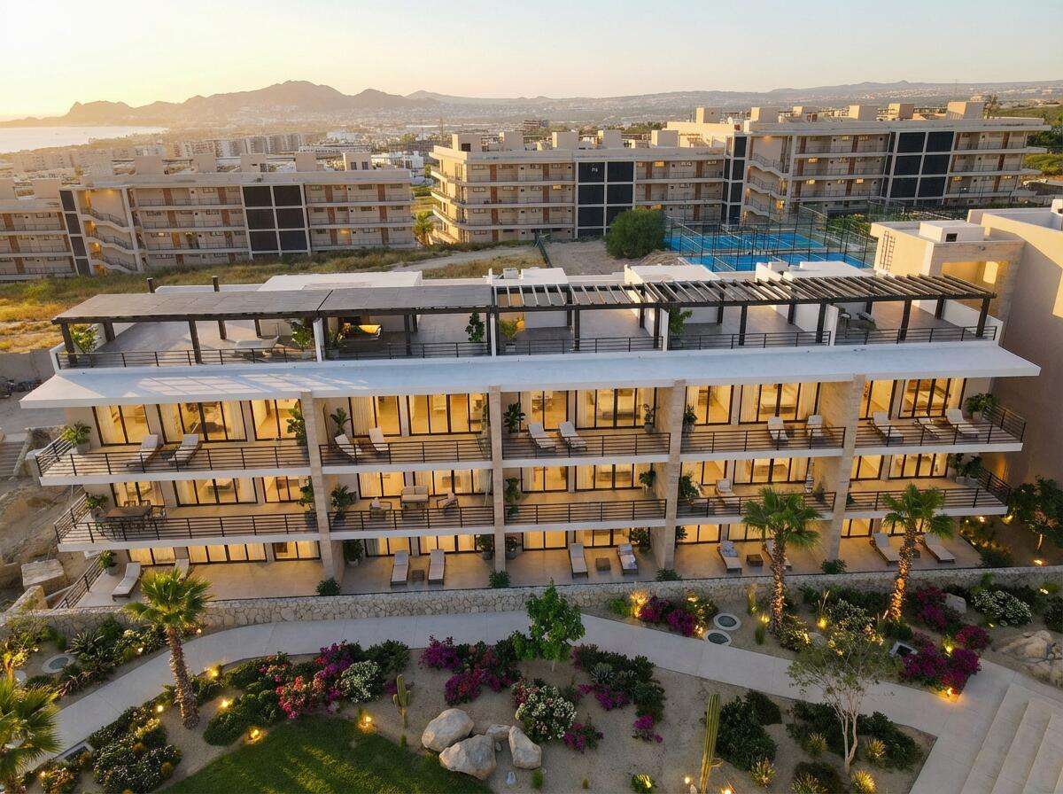 Los Cabos Vista Mare Condo for sale at Vista Mare, Cabo San Lucas, located on the second level within a private residential community in the Sunset area, one of Cabo's fastest-growing zones. Enjoy a peaceful setting just minutes from downtown, the Marina, restaurants, cafés, shops, supermarkets, and entertainment. This unit offers 111.15 m² total, including 97.65 m² of air-conditioned interior space and a 13.5 m² private terrace. It features 2 bedrooms, 2 full bathrooms, living and dining areas, an equipped kitchen, A/C, and 1 underground parking space. Vista Mare offers a gym, 2 pools, jacuzzi, and firepit social area. Ready for delivery. Price: for sale